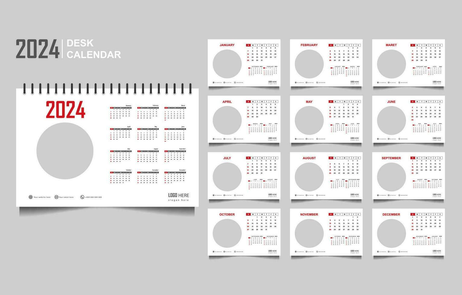 calendário conjunto modelo para 2024 ano vetor