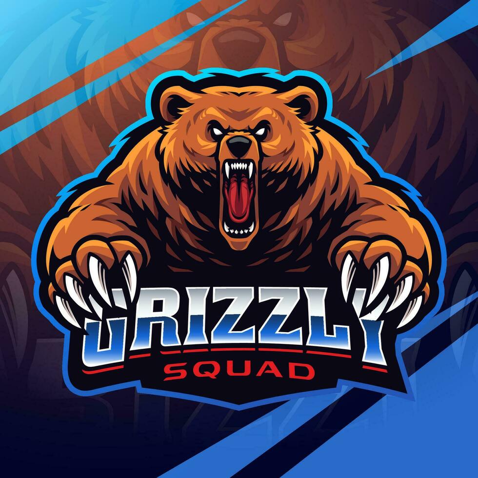 design do logotipo do mascote esportivo grizzly vetor