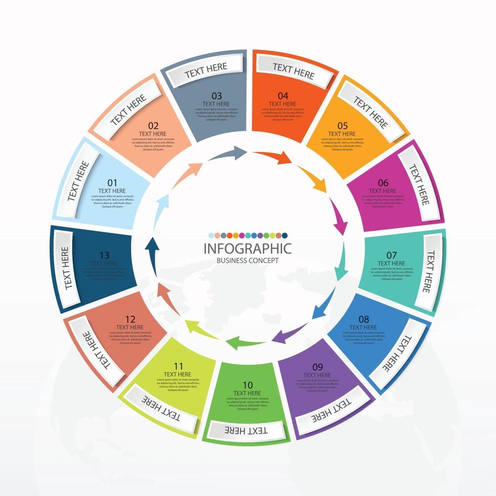 modelo de infográfico de círculo básico com 13 etapas. vetor