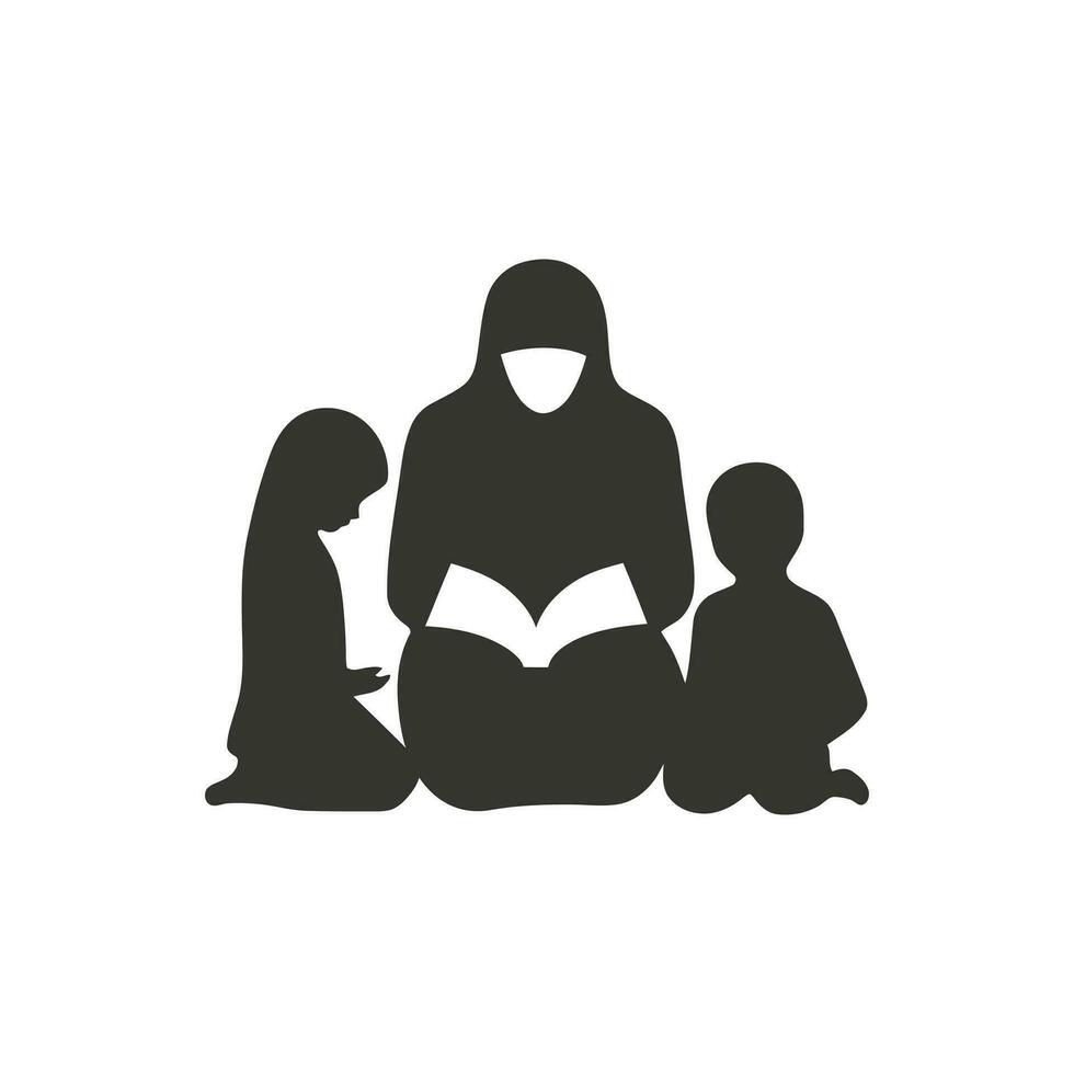 uma família lendo a Alcorão ícone - simples vetor ilustração