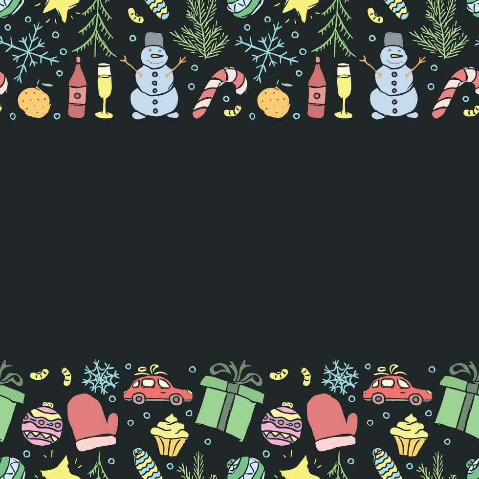 desatado Natal quadro. Novo ano fundo. rabisco ilustração com Natal e Novo ano ícones vetor