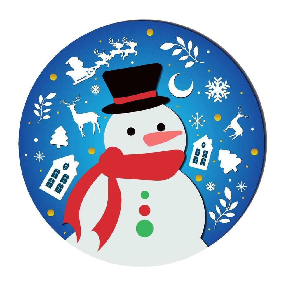 inverno papel arte bandeira com boneco de neve personagem e Natal objetos vetor ilustração