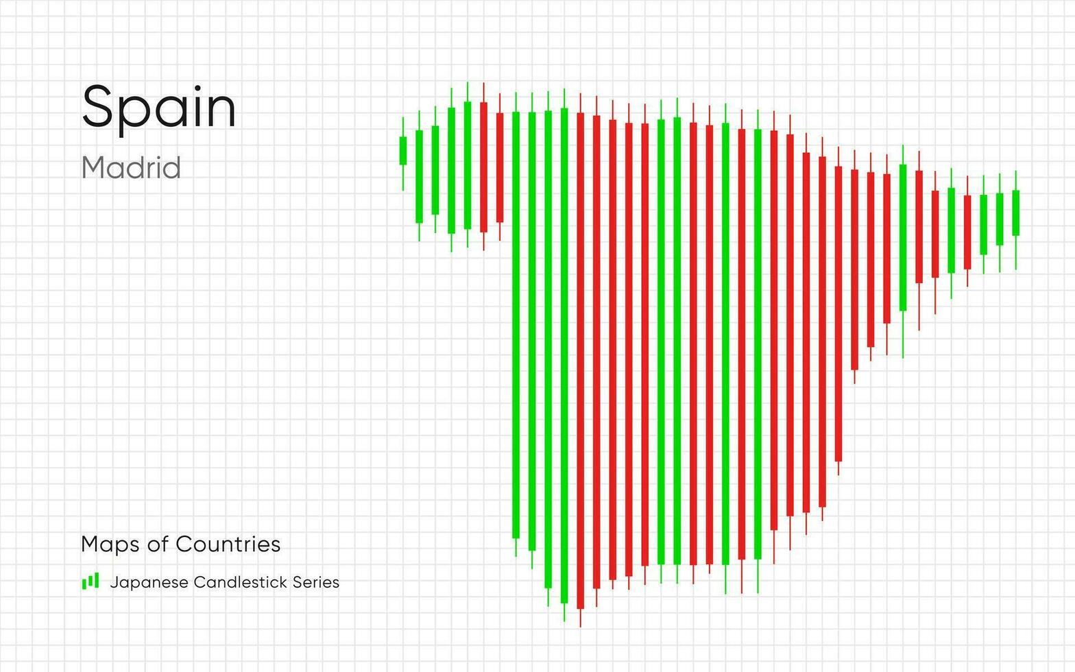 Espanha mapa é mostrando dentro uma gráfico com bares e linhas. japonês castiçal gráfico Series vetor