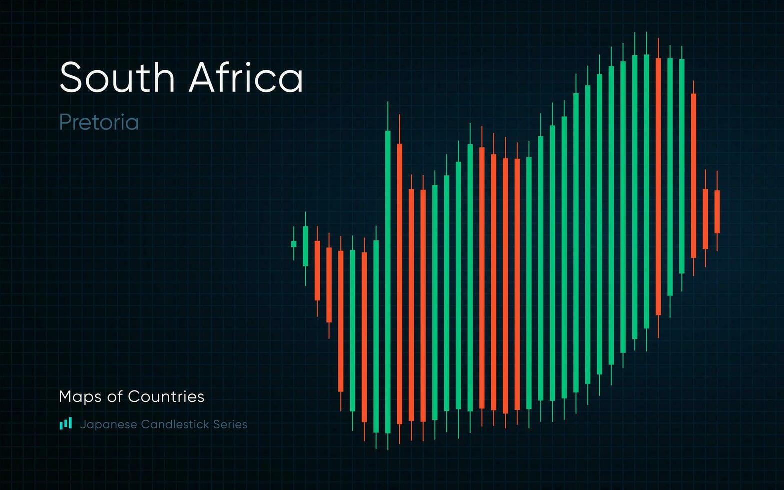 sul África mapa é mostrando dentro uma gráfico com bares e linhas. japonês castiçal gráfico Series vetor