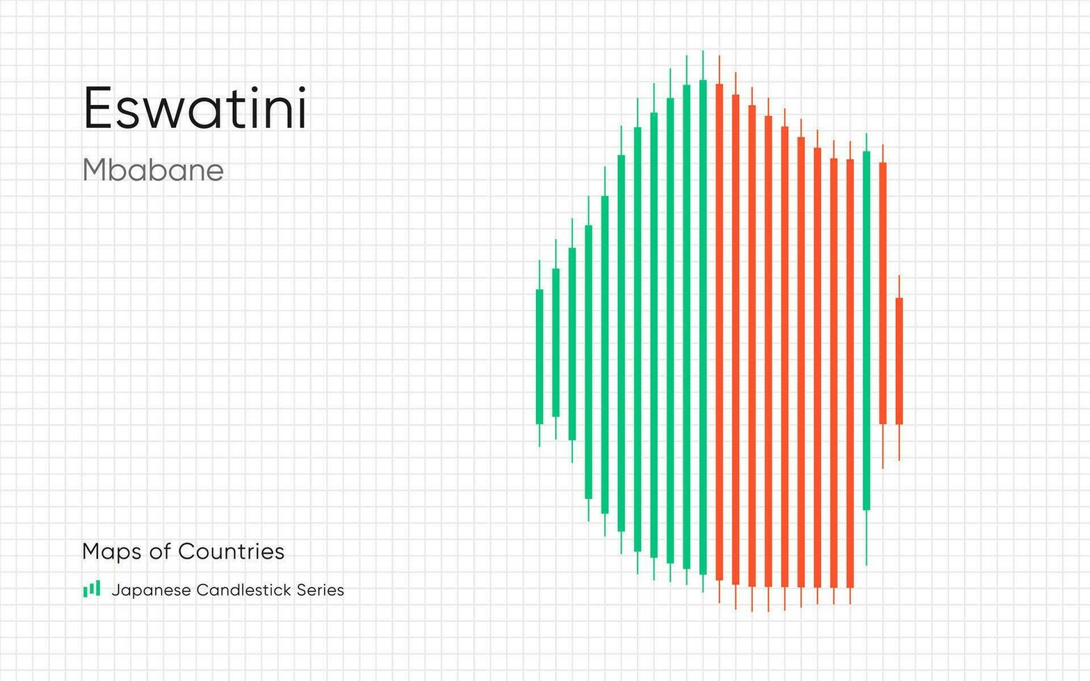 Eswatini mapa é mostrando dentro uma gráfico com bares e linhas. japonês castiçal gráfico Series vetor