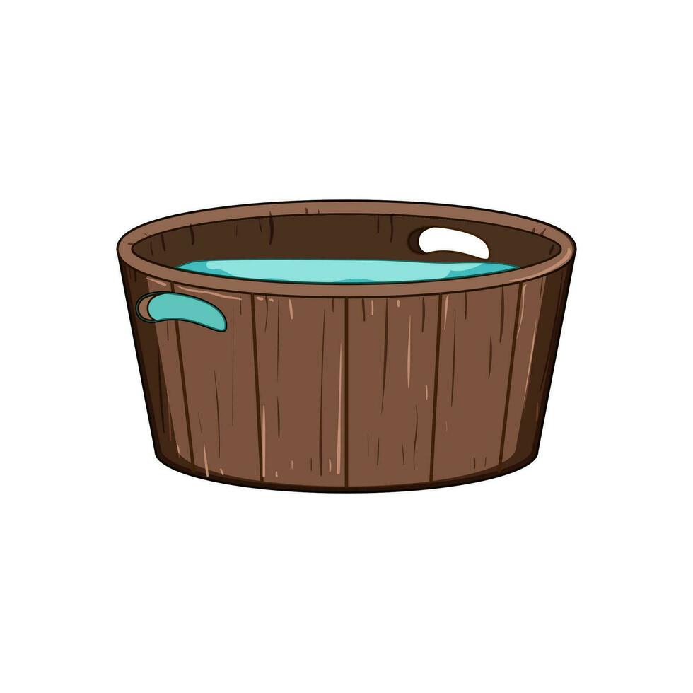 balde de madeira banheira desenho animado vetor ilustração