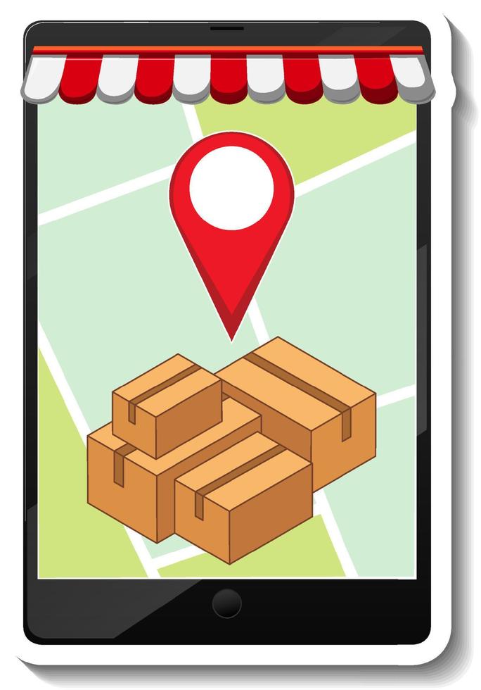 um modelo de adesivo com um smartphone mostrando um alfinete localizado no mapa vetor