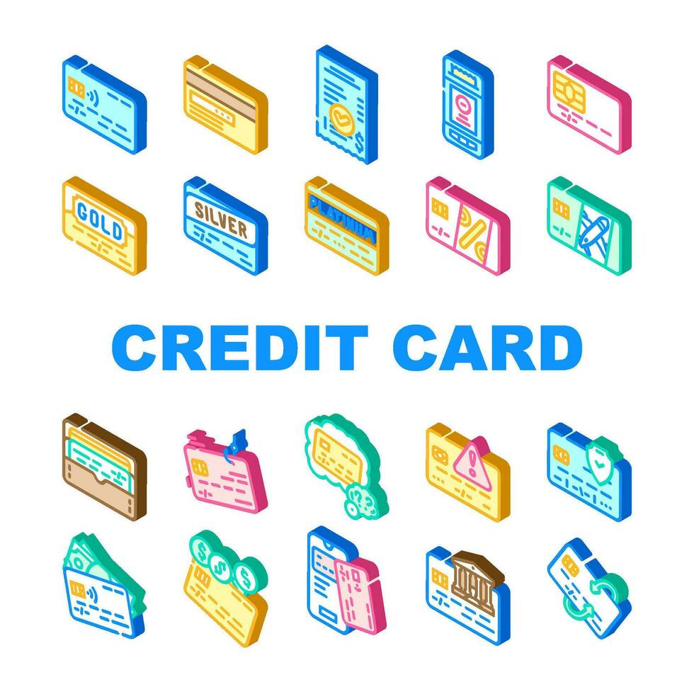 crédito cartão banco Forma de pagamento ícones conjunto vetor