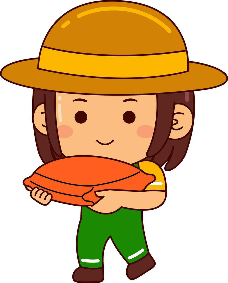 personagem de desenho animado de menina agricultora vetor