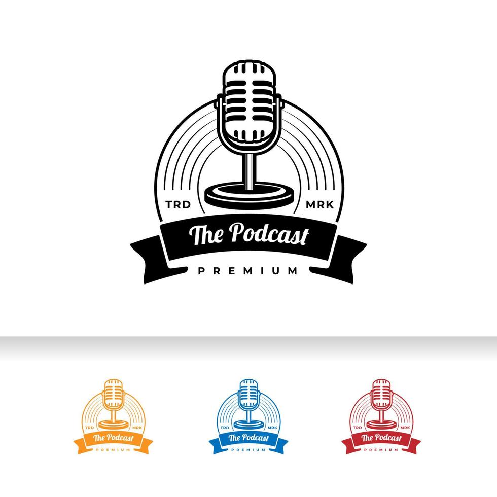 design de logotipo de karaokê de cantor de podcast com ilustração de microfone retrô vetor