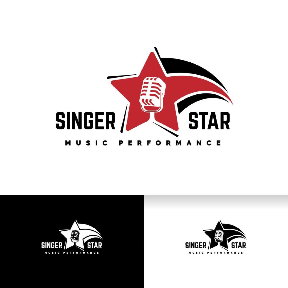modelo de logotipo de estrela do cantor. silhueta do microfone dentro da forma de estrela vetor