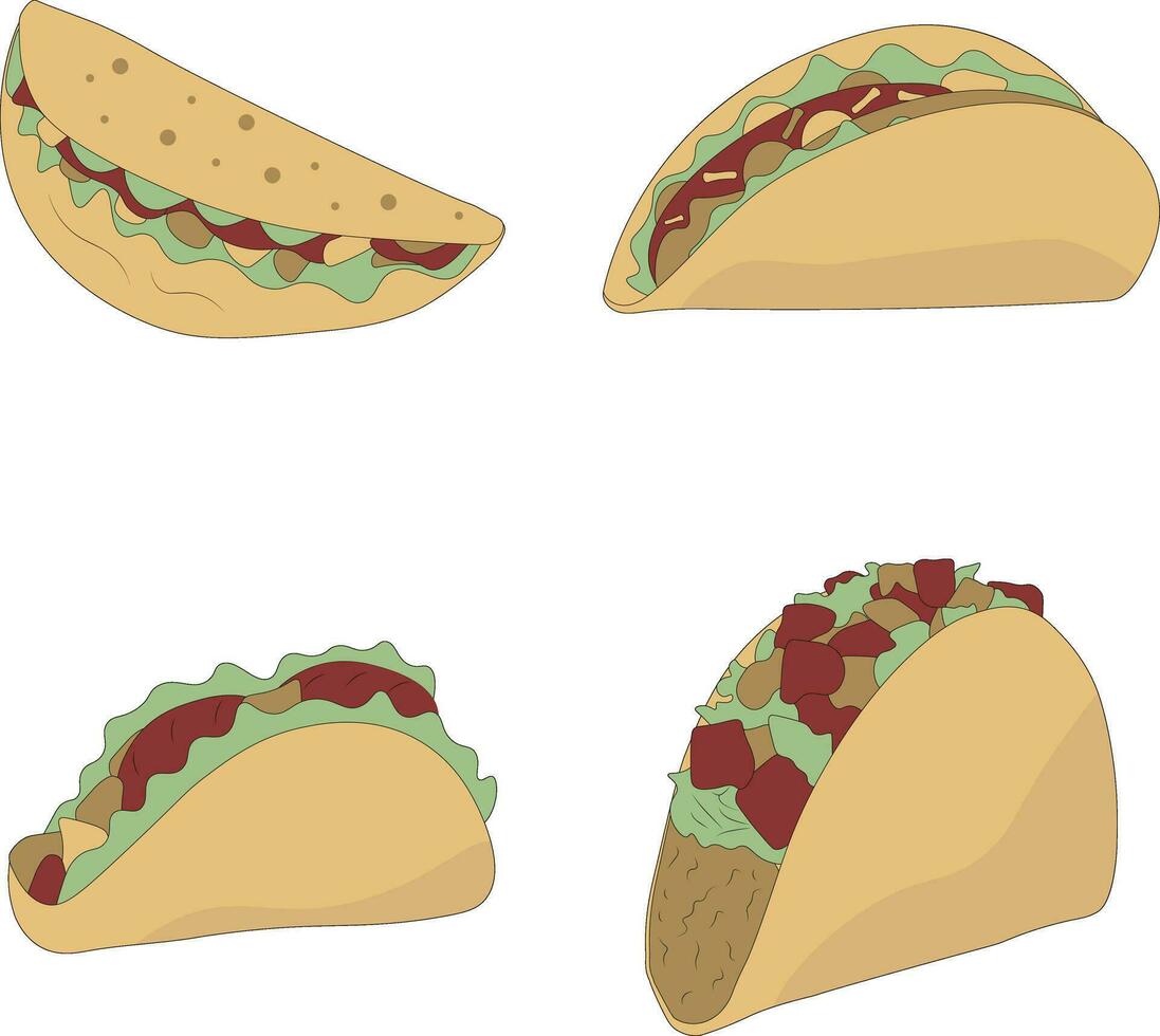 tacos Comida ilustração dentro plano Projeto. vetor ícone definir.