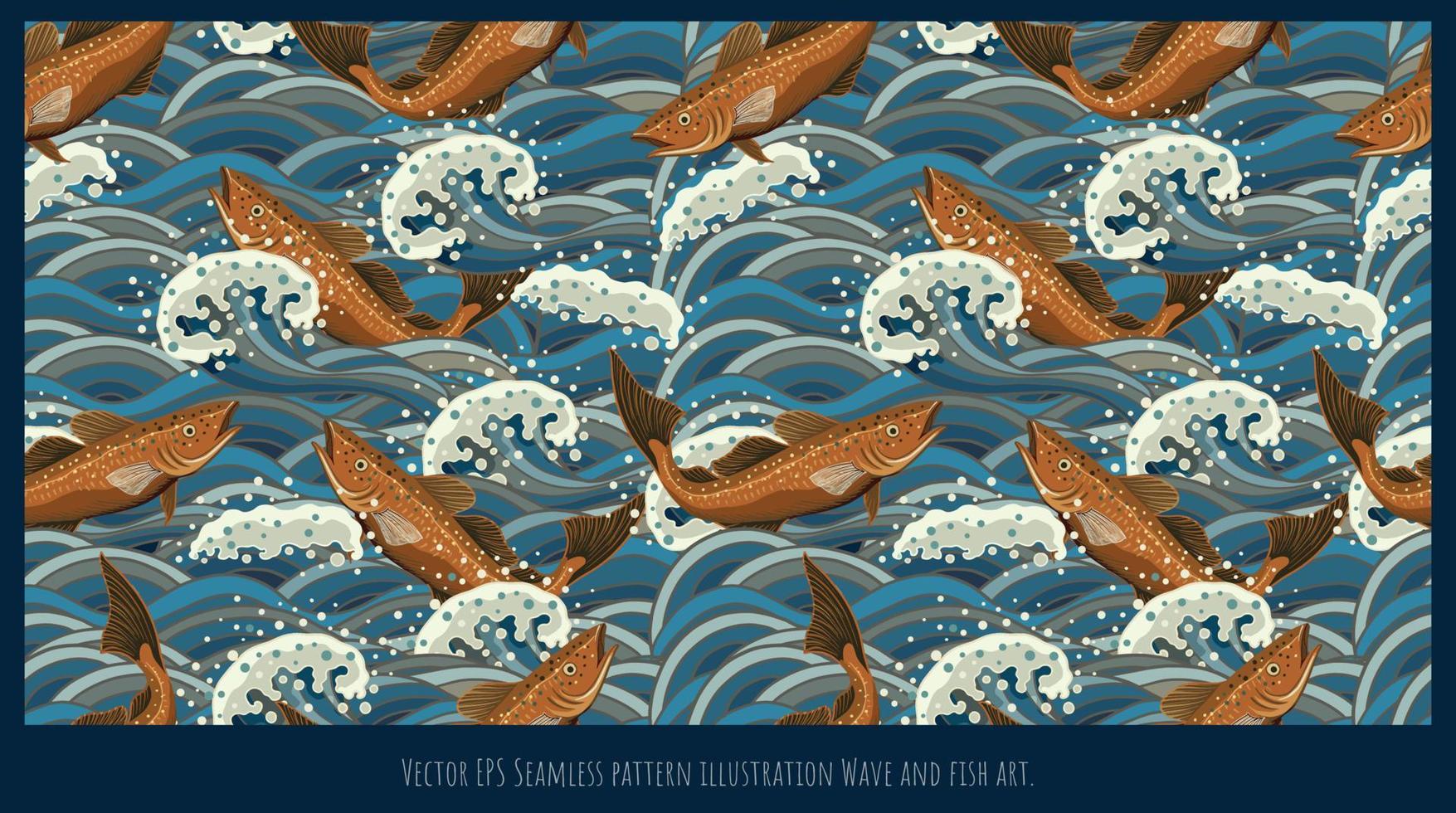 vetor eps padrão sem emenda ilustração onda e peixe arte