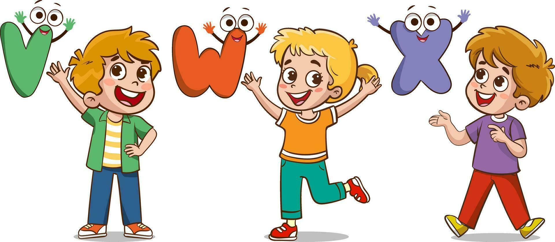 Educação conceito e alfabetização Aprendendo vetor ilustração com desenho animado caracteres.alfabeto aprendizado.