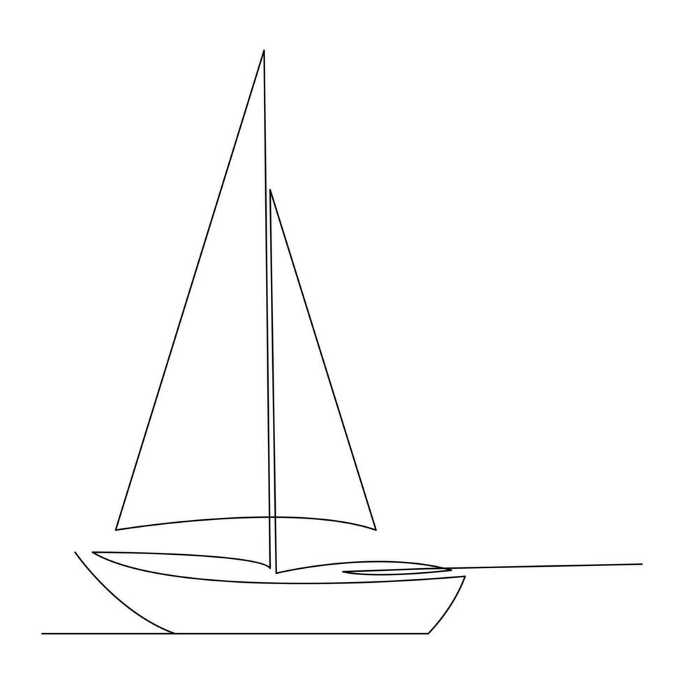 mar barco a vela contínuo 1 linha vetor arte desenhando e ilustração