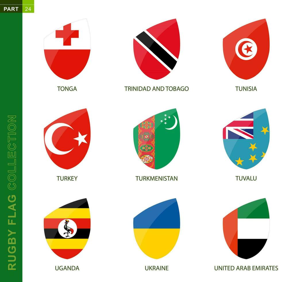 rúgbi bandeira coleção. rúgbi ícone com bandeira do 9 países. vetor