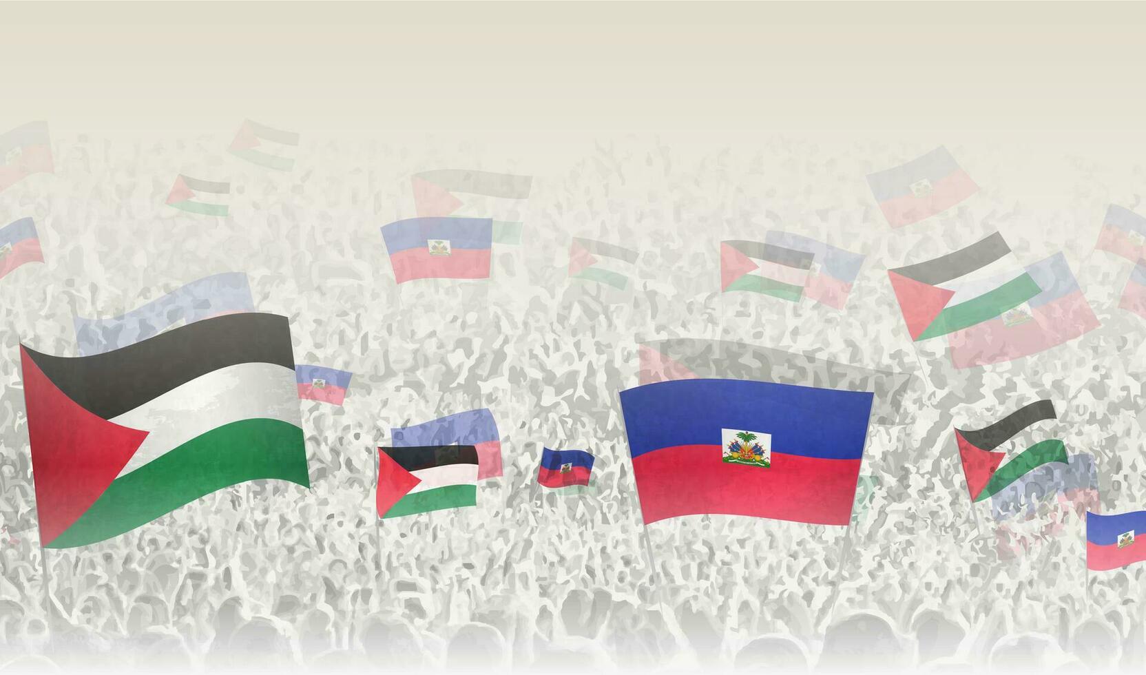 Palestina e Haiti bandeiras dentro uma multidão do torcendo pessoas. vetor