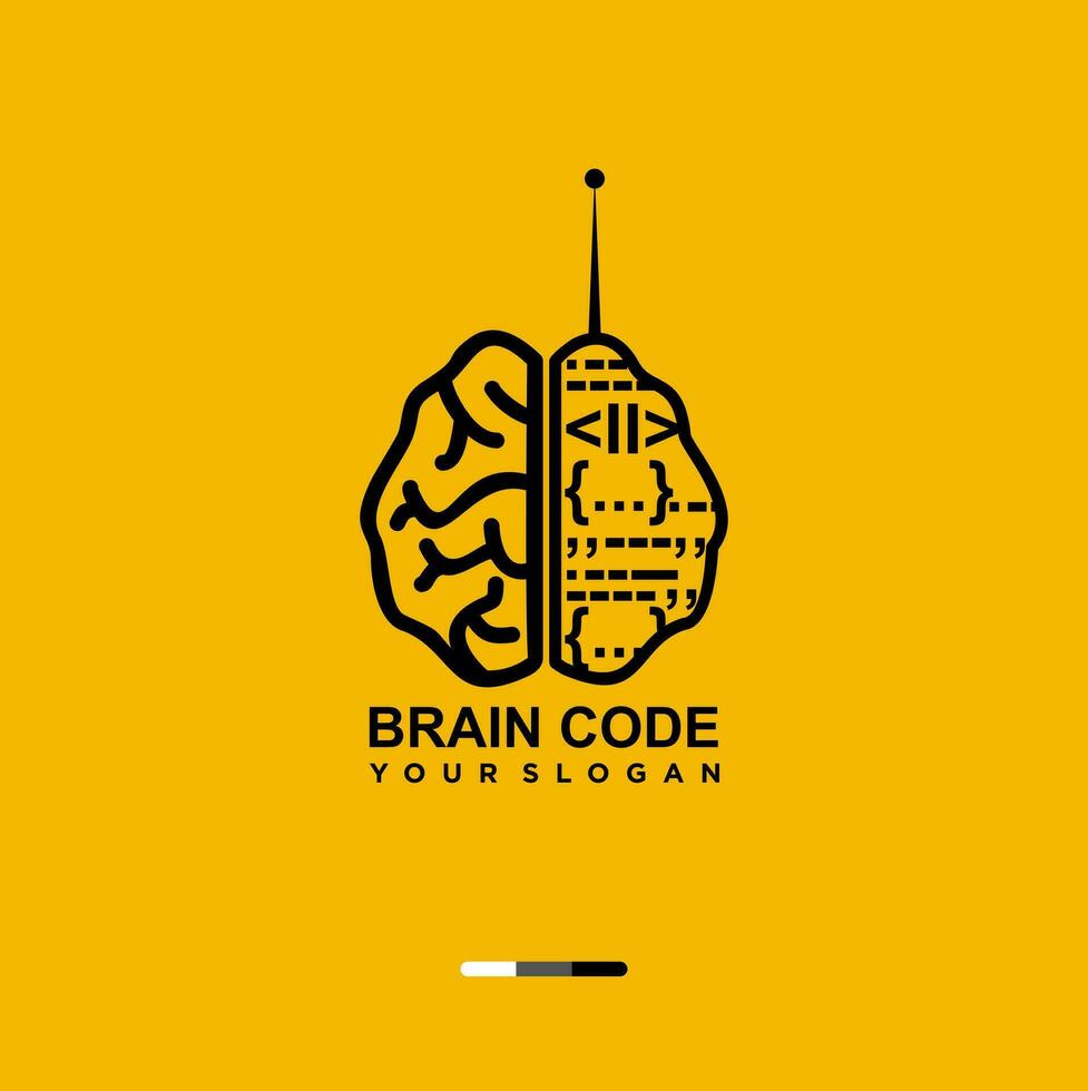 a cérebro código logotipo, com uma amarelo fundo vetor