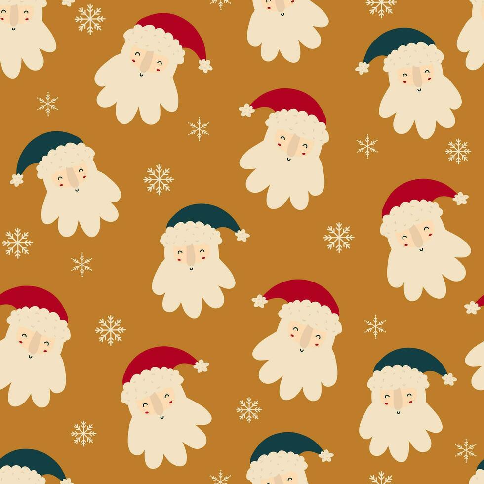 Natal padrão, santa cabeças e flocos de neve legal repetir fundo. plano vetor ilustração para decoração.