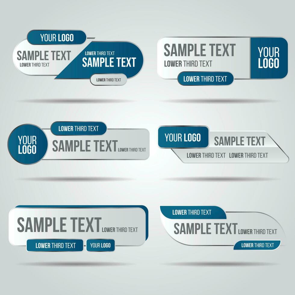 mais baixo terceiro azul Projeto modelo moderno contemporâneo. conjunto do faixas Barra tela transmissão Barra nome. coleção 6 do mais baixo terceiro para vídeo edição em transparente fundo. vetor