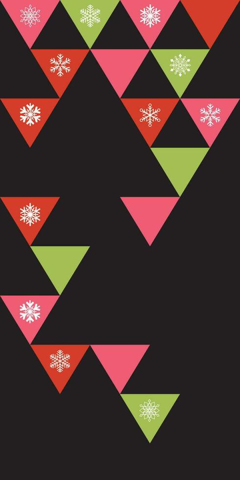 abstrato Natal árvore geométrico forma com flocos de neve em Preto fundo vetor ilustração ter em branco espaço. alegre Natal cumprimento cartão vertical modelo.