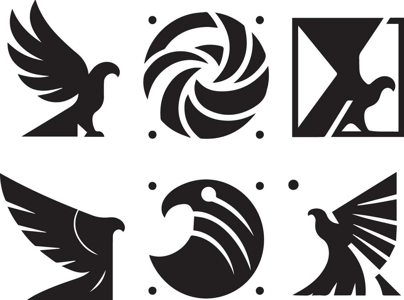 Preto silhueta sólido vetor conjunto do ícones como, águia, pássaro, falcão, Falcão, pipa falcão, Águia emblema e tão sobre.