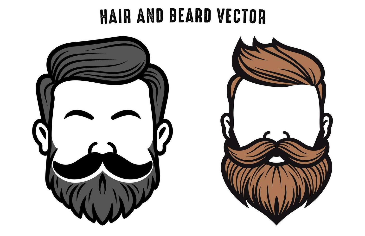 Penteado com barba silhueta vetor ilustração, conjunto do diferente silhuetas do barbudo