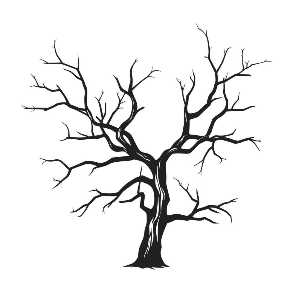 assombrada árvore esboço vetor silhueta isolado em uma branco fundo, morto assustador árvore silhueta vetor