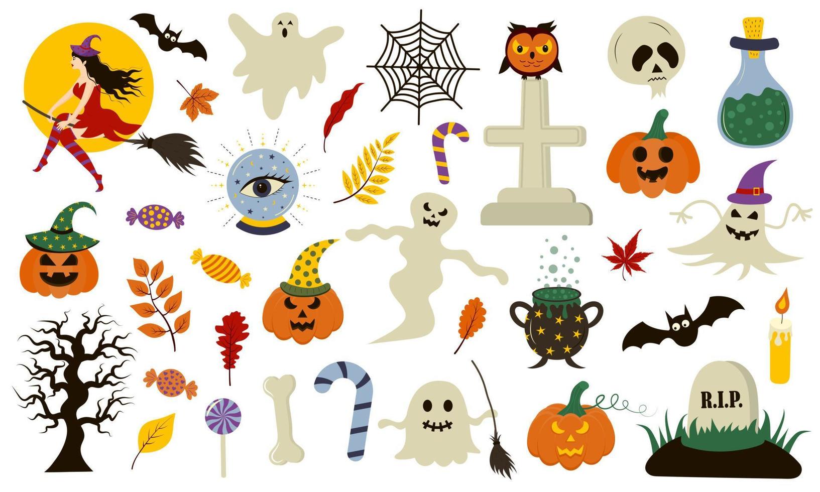 coleção de halloween com elementos desenhados à mão. perfeito para férias, decoração, adesivos. vetor