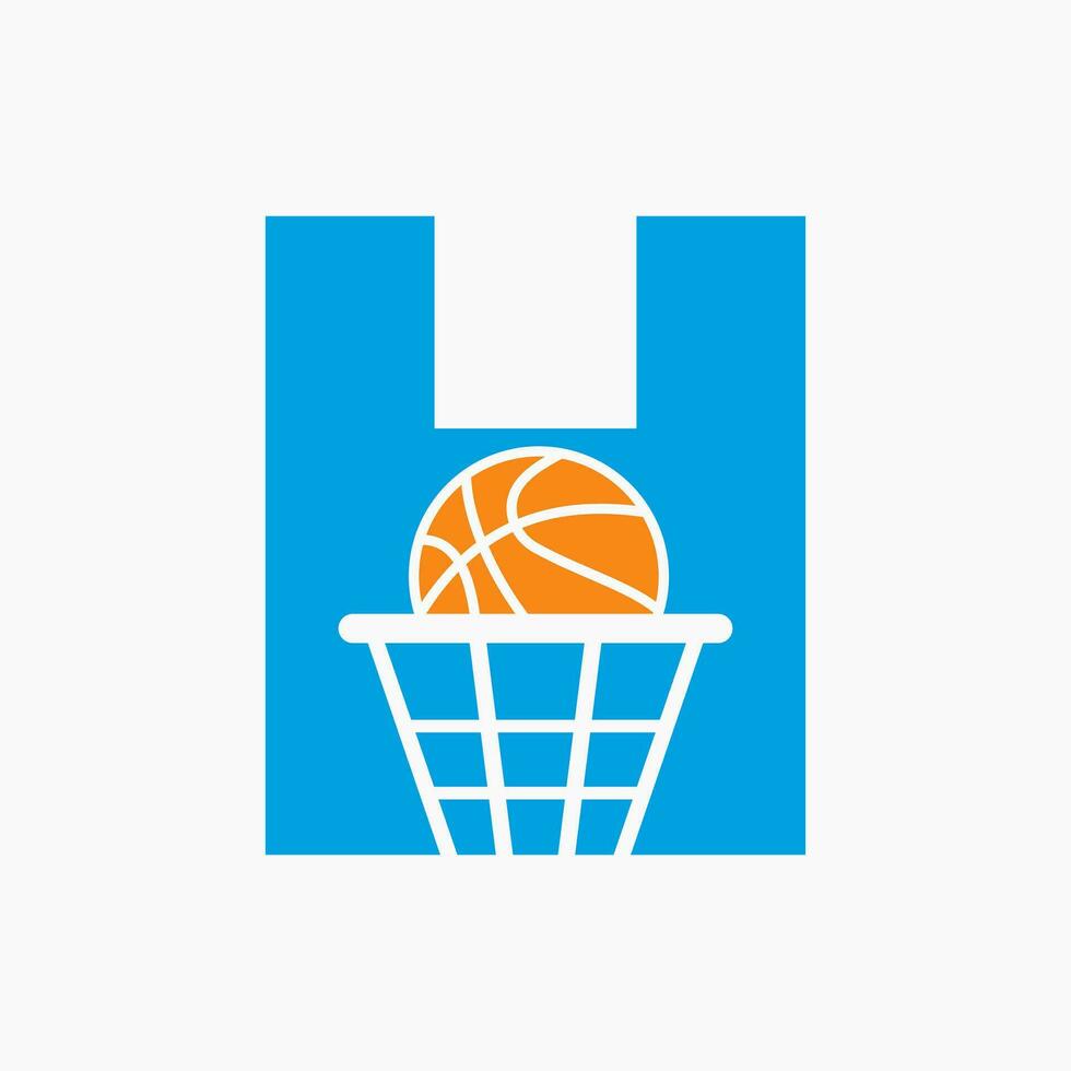 carta h basquetebol logotipo conceito. cesta bola logótipo símbolo vetor modelo