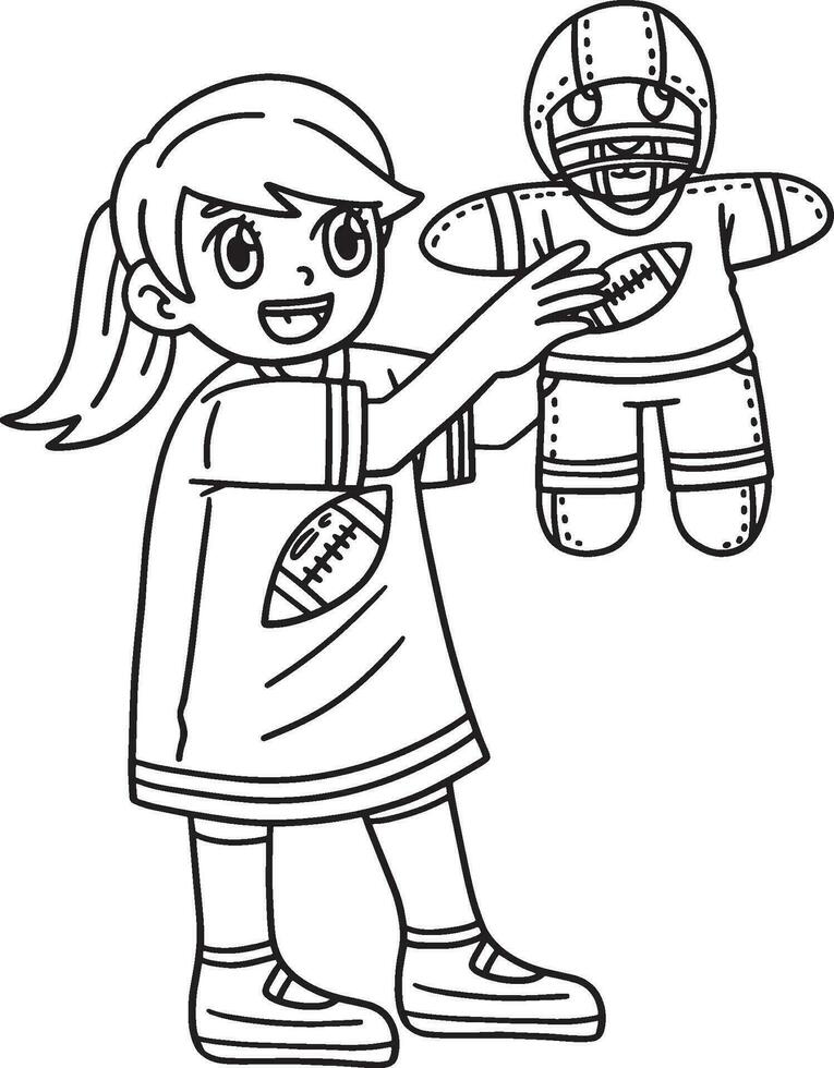 americano futebol menina com quarterback pelúcia vetor