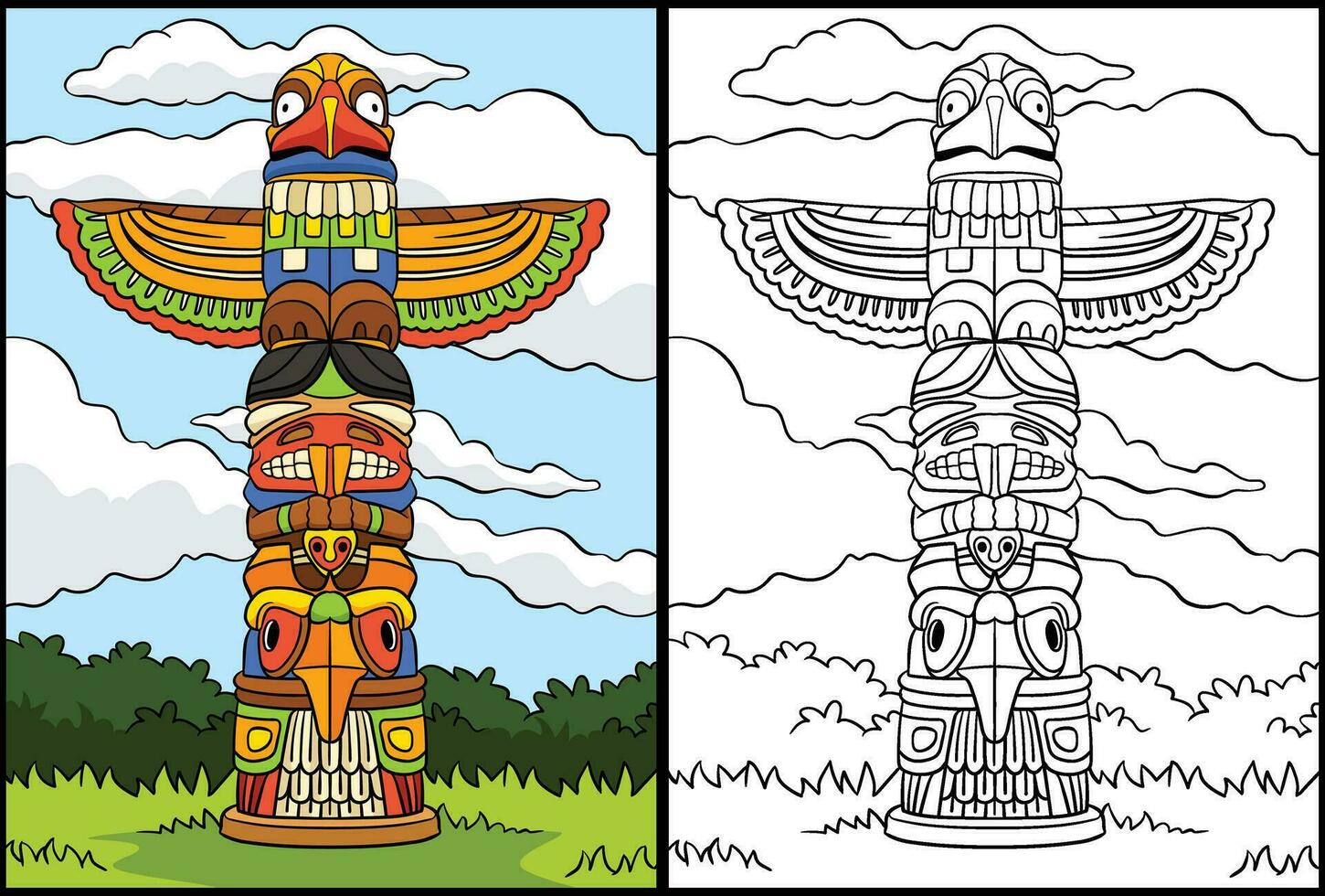 nativo americano indiano totem coloração ilustração vetor