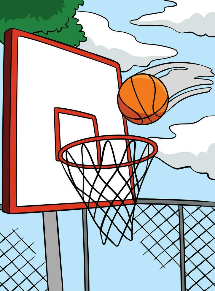 basquetebol aro e bola colori desenho animado vetor