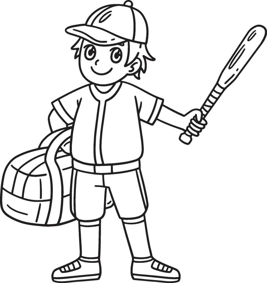 menina com uma Esportes saco e beisebol bastão isolado vetor