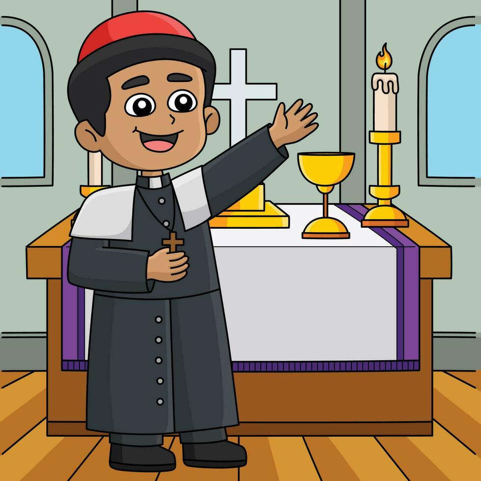 cristão sacerdote colori desenho animado ilustração vetor