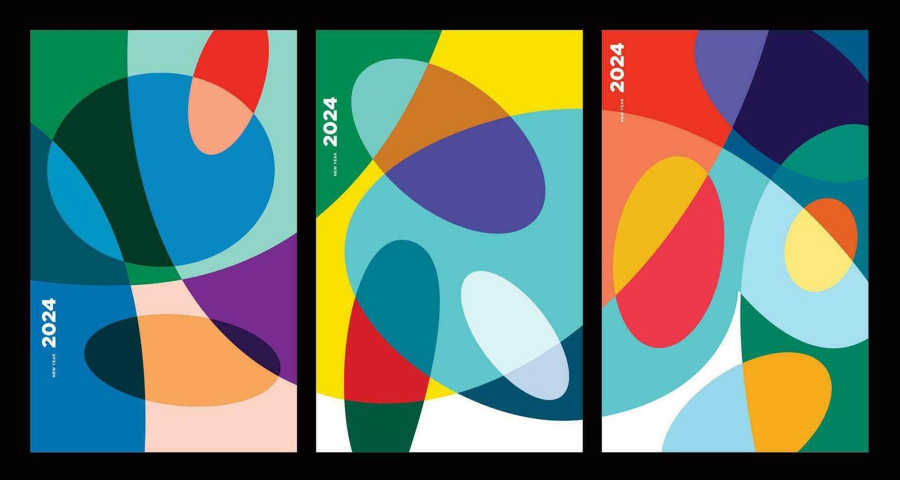 Novo ano 2024 colorida abstrato geométrico e fluido para poster e bandeira cumprimento cartão vetor