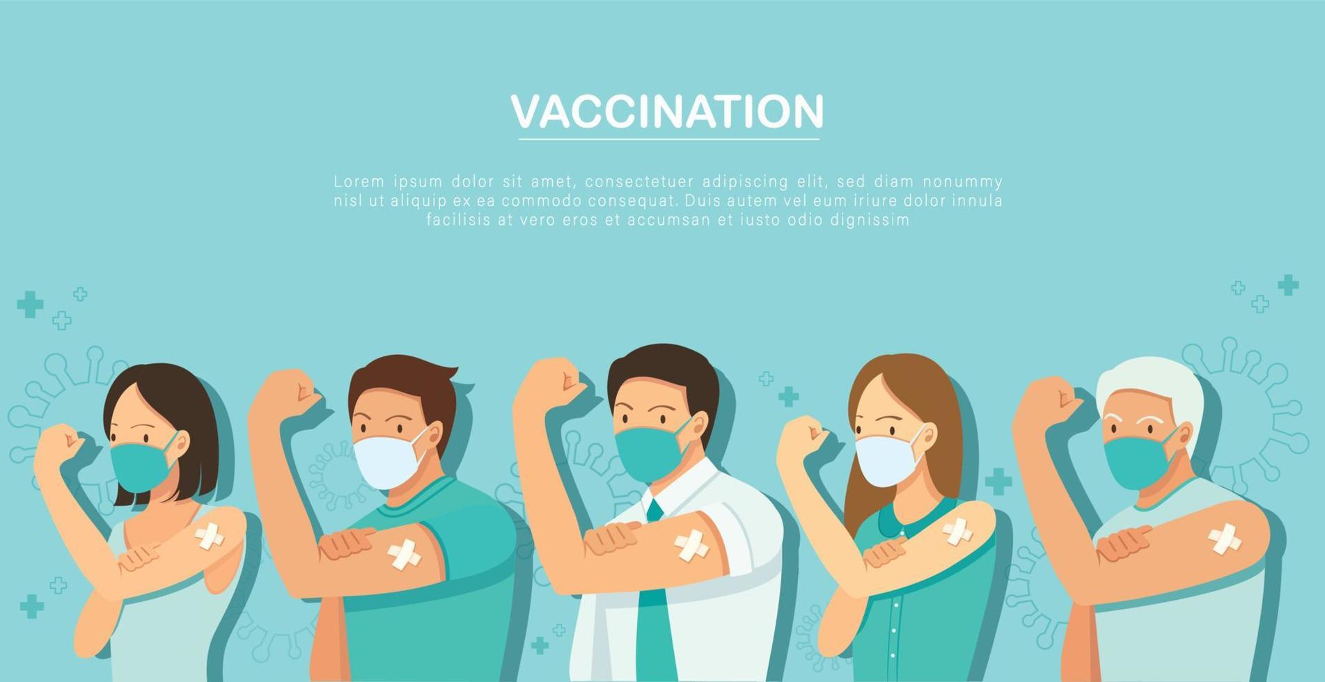 pessoas mostrando vacinados. conceito de vacinação. ilustração vetorial vetor