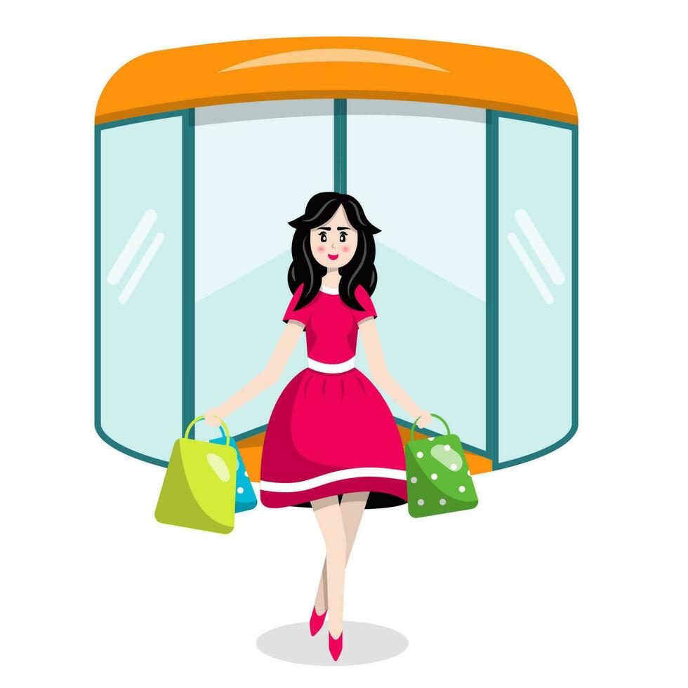 menina com com compras vetor