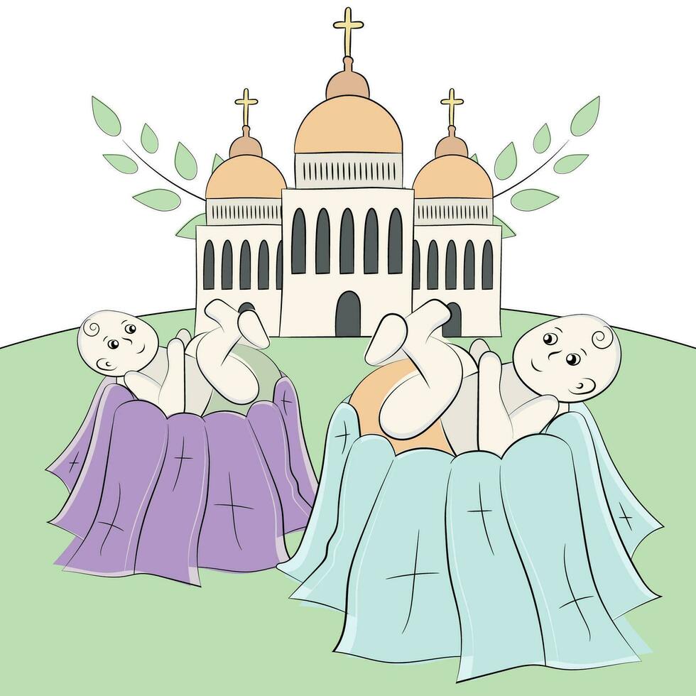 batismo linear ilustração com bebê vetor