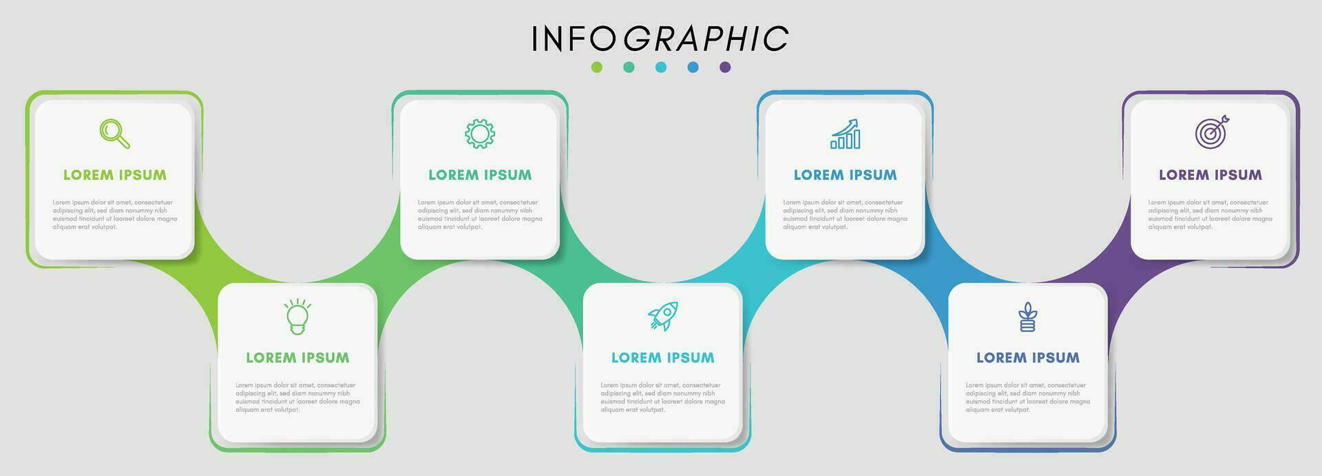 o negócio infográfico Projeto modelo com ícones e 7 opções ou passos. vetor