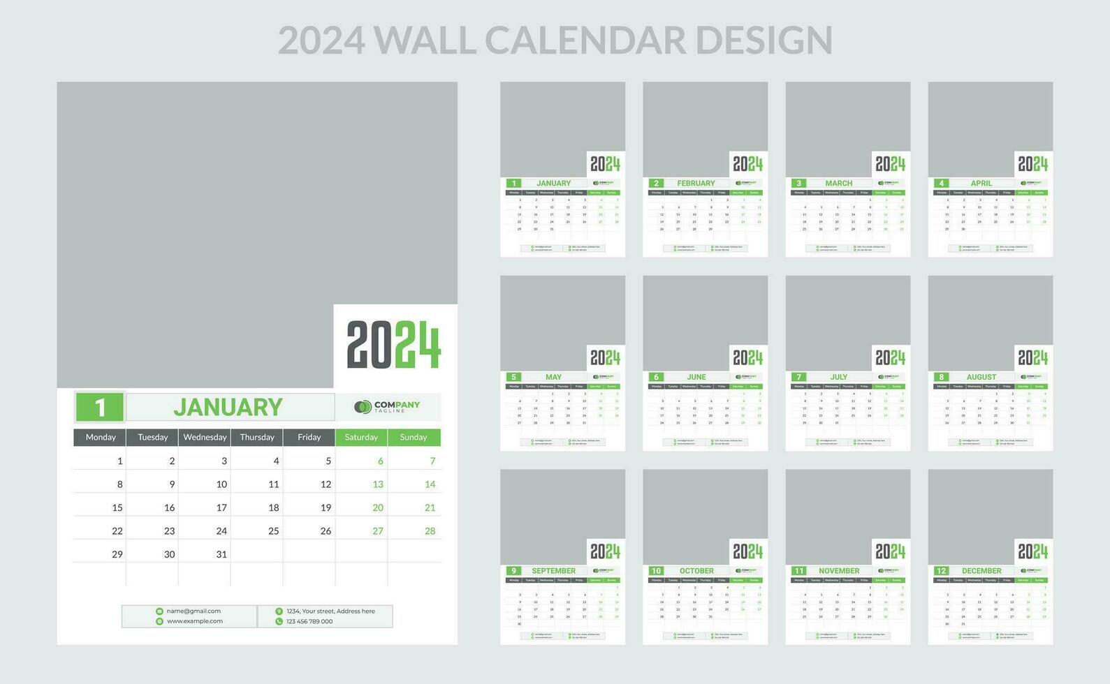 2024 o negócio parede calendário modelo definir. 12 página parede calendário. vetor