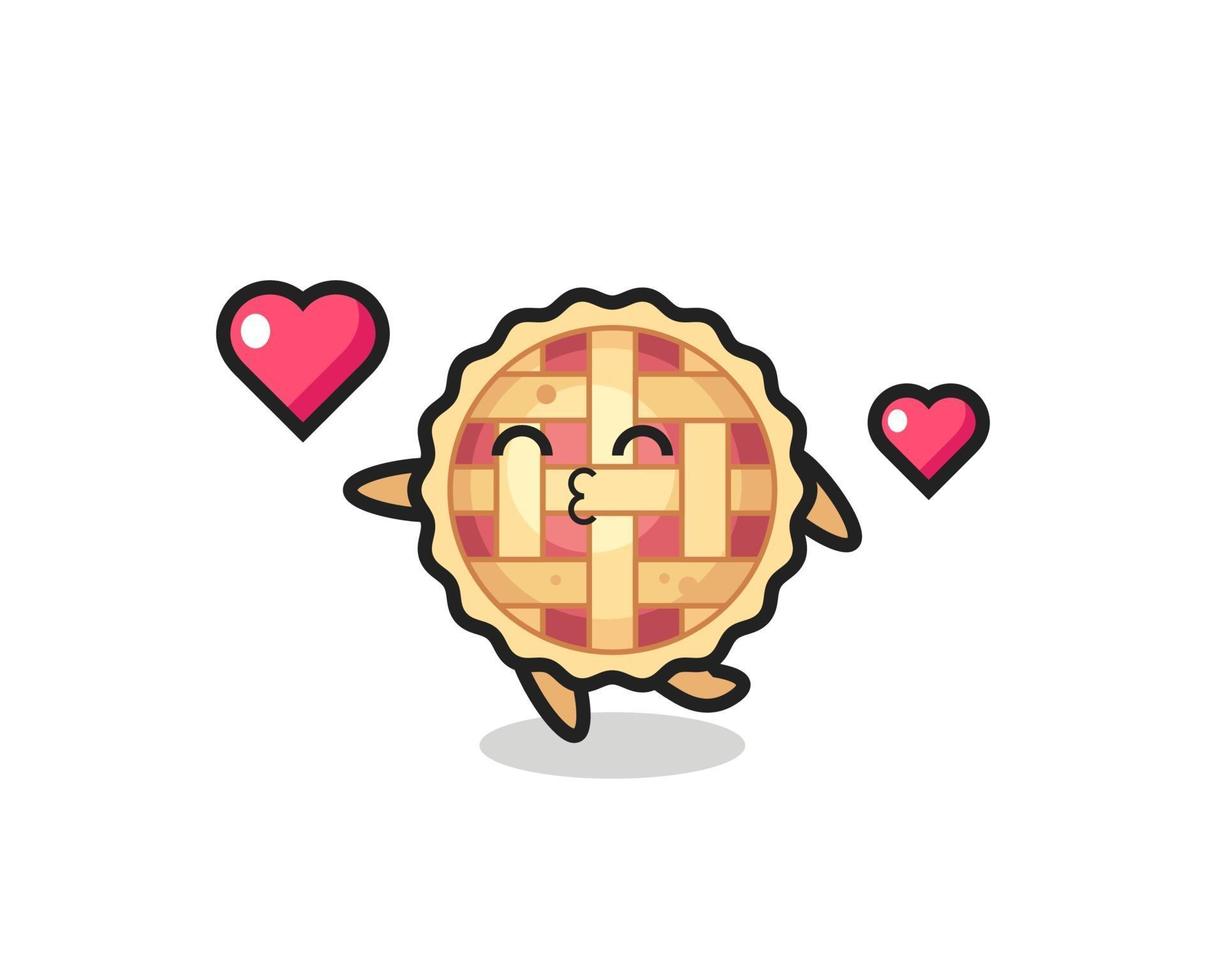 Desenho de personagem de torta de maçã com gesto de beijo vetor