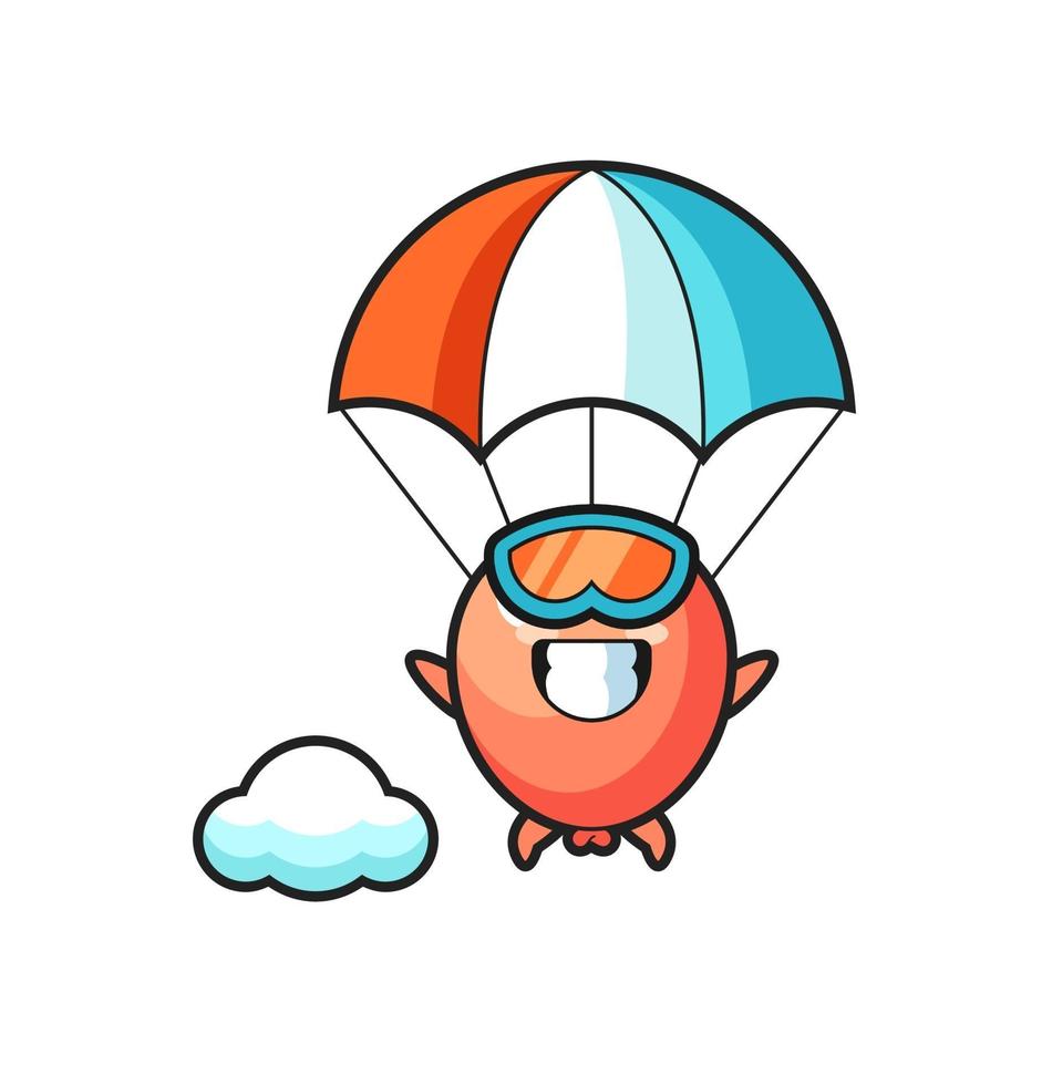 desenho do mascote do balão está a saltar de pára-quedas com um gesto feliz vetor