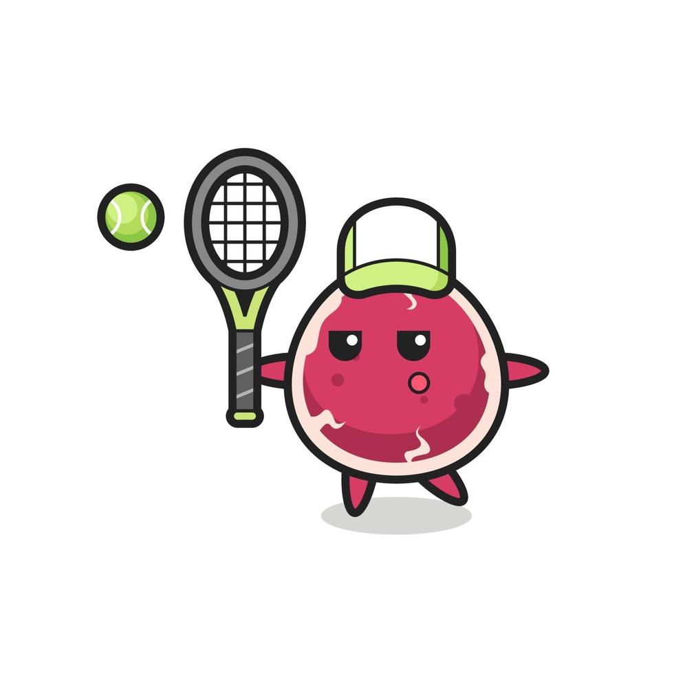 personagem de desenho animado de carne como jogador de tênis vetor