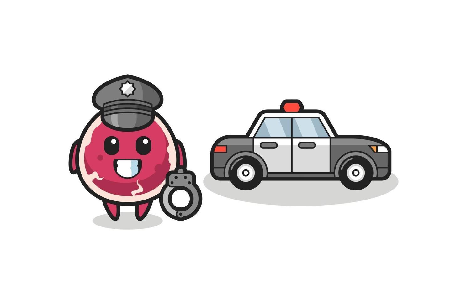 desenho animado mascote de carne como policial vetor