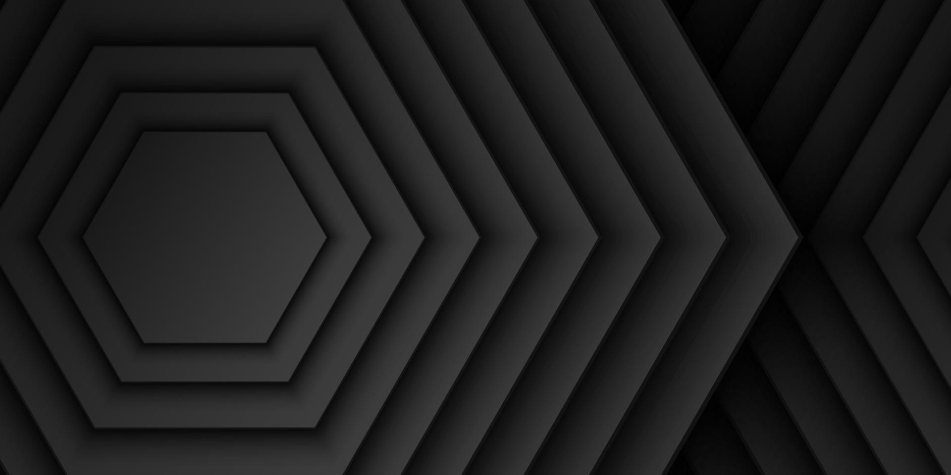 fundo de camada de sobreposição hexagonal preto abstrato, padrão de forma de hexágono, design minimalista escuro com espaço de cópia, ilustração vetorial vetor