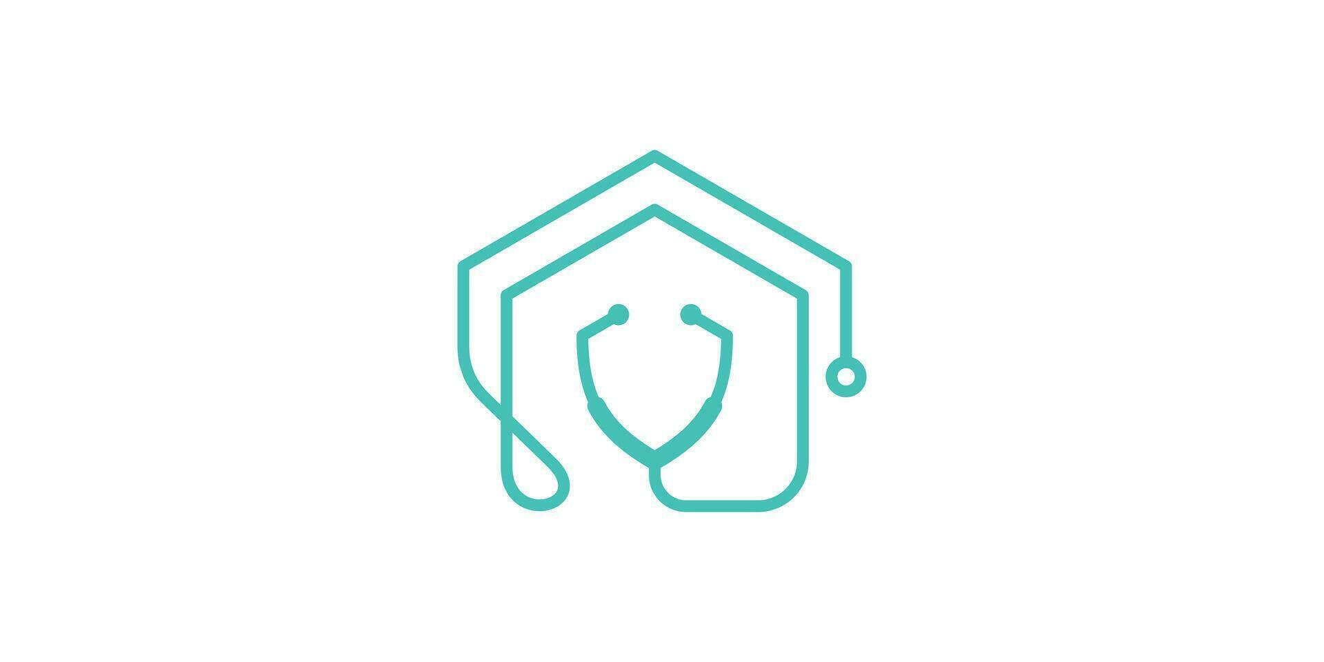 a logotipo Projeto combina a forma do uma casa com uma estetoscópio.clínica ou hospital. vetor