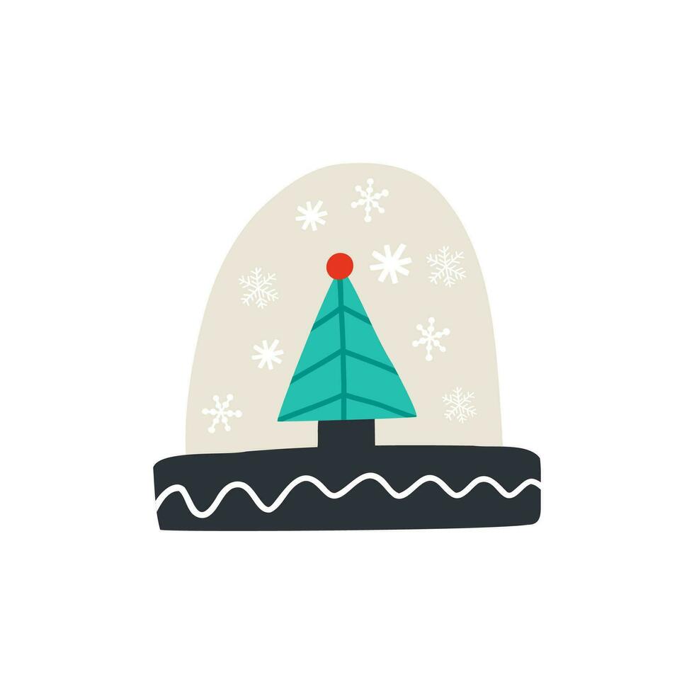 neve globo com Natal árvore e decorações dentro plano estilo. mão desenhado vetor ilustração.