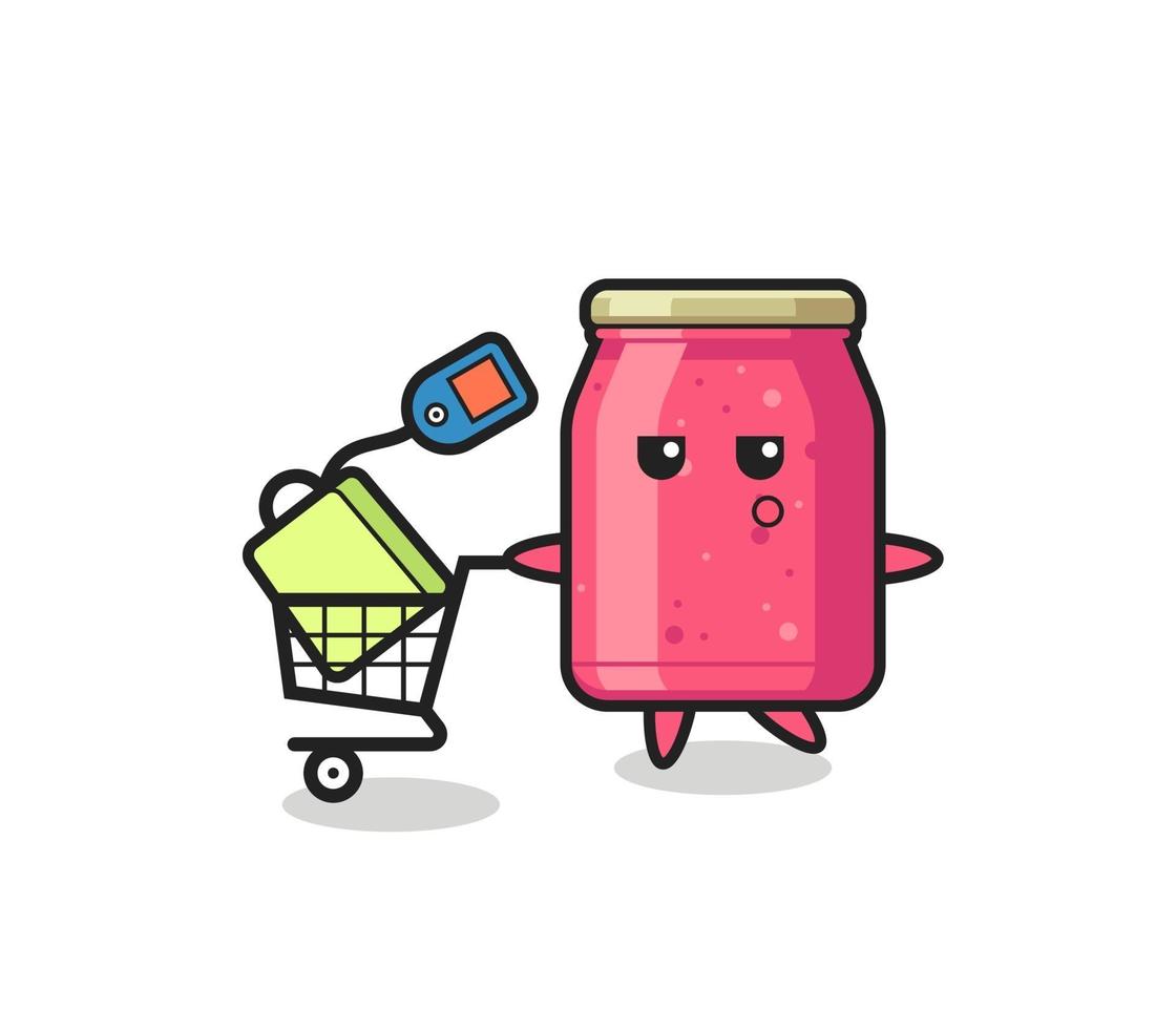 Desenho de ilustração de geleia de morango com um carrinho de compras vetor