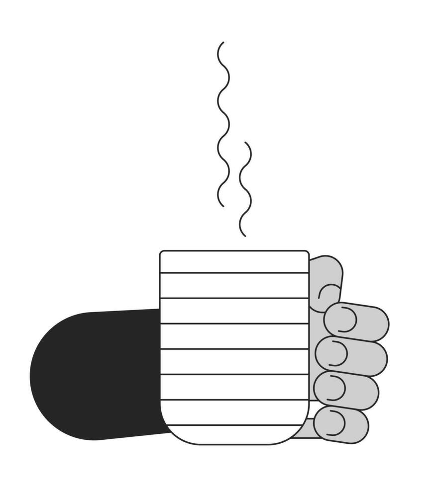 segurando cozido no vapor copo desenho animado humano mão esboço ilustração vetor